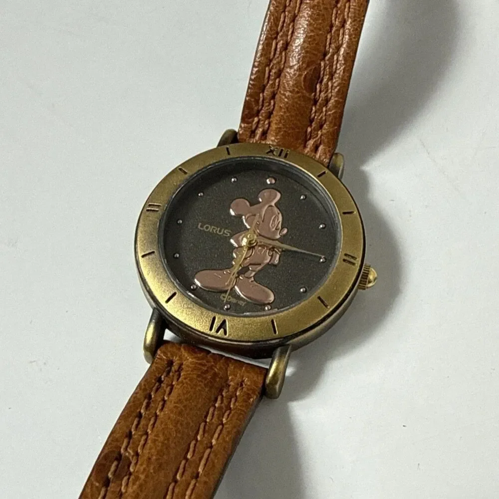 Lorus Mickey Mouse Watch Rose Gold Silhouette Ladies Brown Leather Disney Japan
